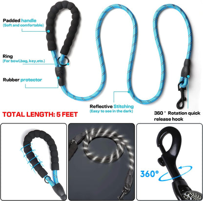 No Pull Dog Harness, Adjustable Soft Padded Dog Vest, Medium Large Dog Harness with 5FT Dog Leash,Reflective No-Choke Pet Oxford Vest with Easy Control Handle Blue